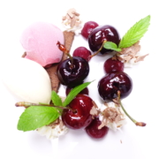 Die Knubberkirschen stammen aus dem Alten Land in der Nähe von Hamburg und werden im Kirschwasser-Sud erwärmt und lauwarm auf den Teller arrangiert. Das Mascarpone-Eis und Kirsch-Eis wird daneben parallel auf einem Schokoladen-Brownie angerichtet, alles mit etwas Kirsch-Gelee, Kirschwasser-Sahne und Schokoraspeln finalisiert. - Ihr Landhaus Scherrer aus Hamburg Die Knubberkirschen stammen aus dem Alten Land in der Nähe von Hamburg und werden im Kirschwasser-Sud erwärmt und lauwarm auf den Teller arrangiert. Das Mascarpone-Eis und Kirsch-Eis wird daneben parallel auf einem Schokoladen-Brownie angerichtet, alles mit etwas Kirsch-Gelee, Kirschwasser-Sahne und Schokoraspeln finalisiert. - Ihr Landhaus Scherrer aus Hamburg